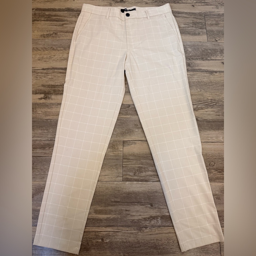 PULL & BEAR ECRU WINDOW PANE PANTS